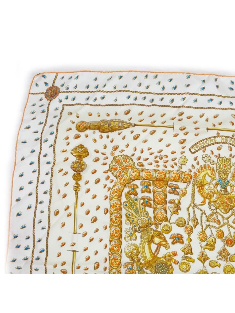 Hermes Carre 90 Tresors Retrouves Hidden Treasure with Card White Orange Scarf - Picture 3 of 10